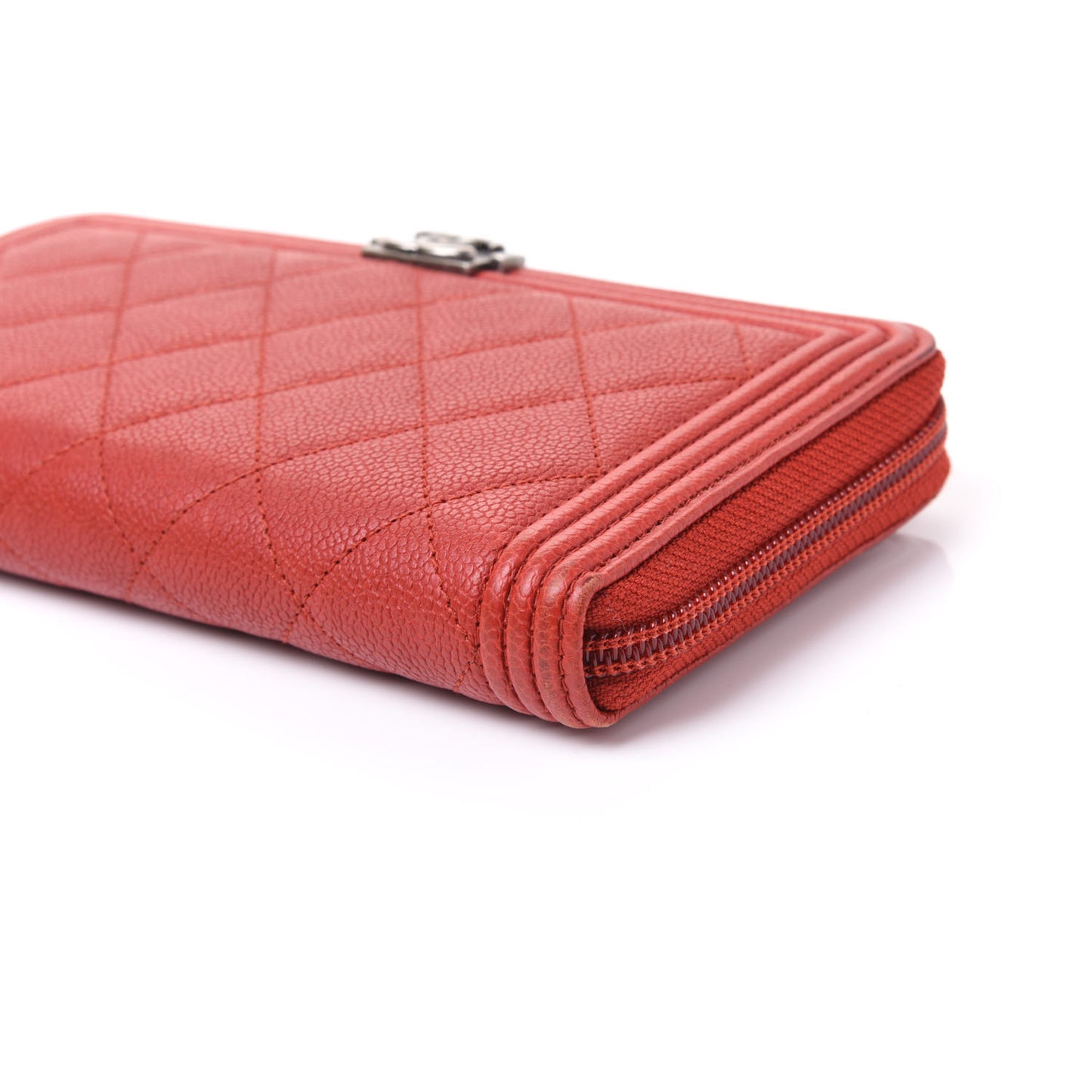 Caviar Quilted Large Boy Zip Around Wallet Red