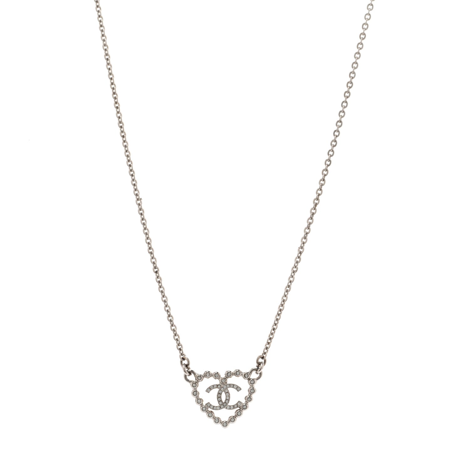 Crystal CC Heart Necklace Silver