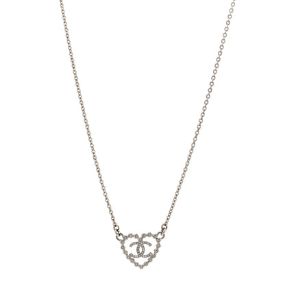 Chanel Crystal CC Heart Necklace Silver 1 of 6