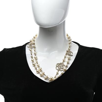 Chanel Pearl Crystal Camellia CC Necklace Gold 2 of 6