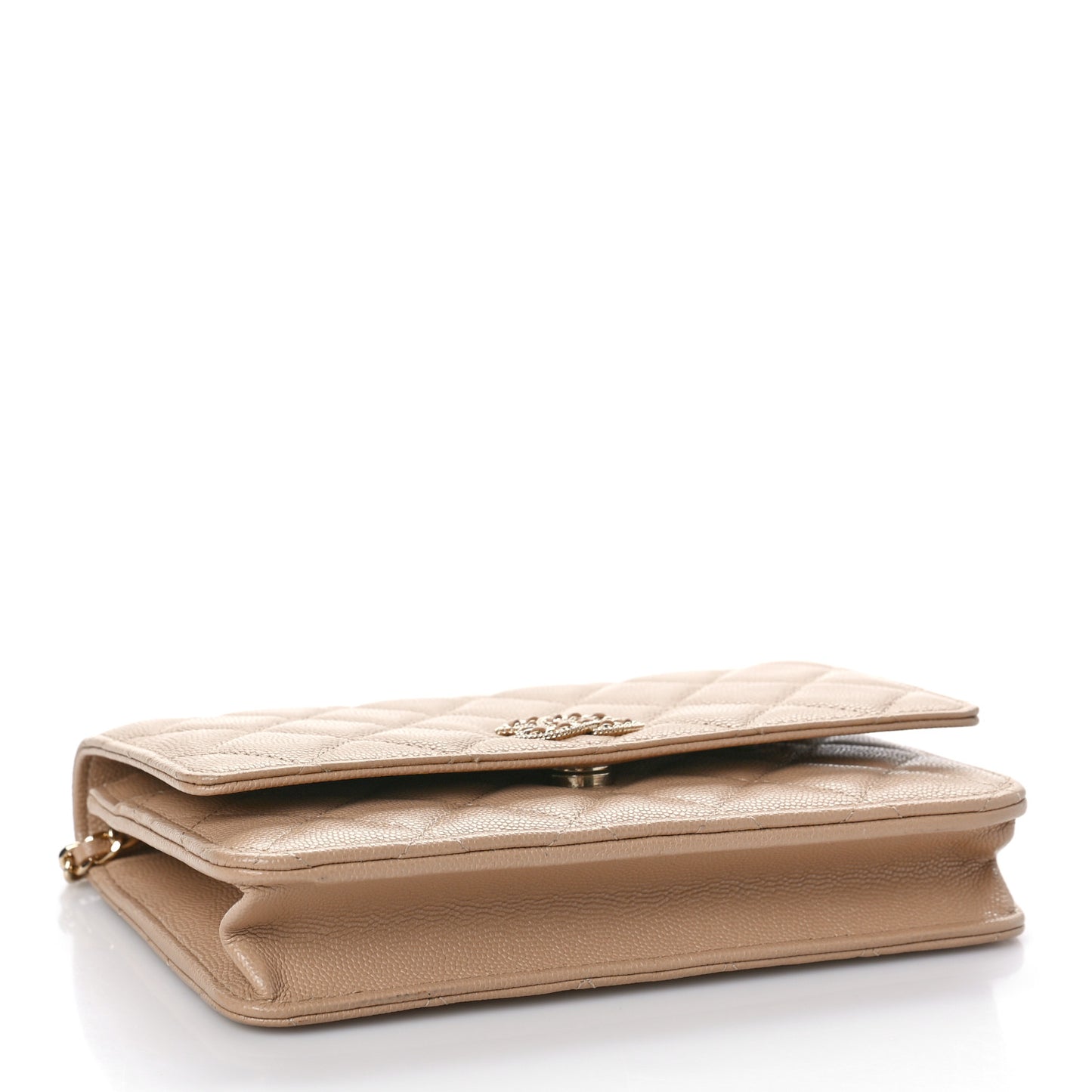 Caviar Quilted Crystal CC Wallet On Chain WOC Beige