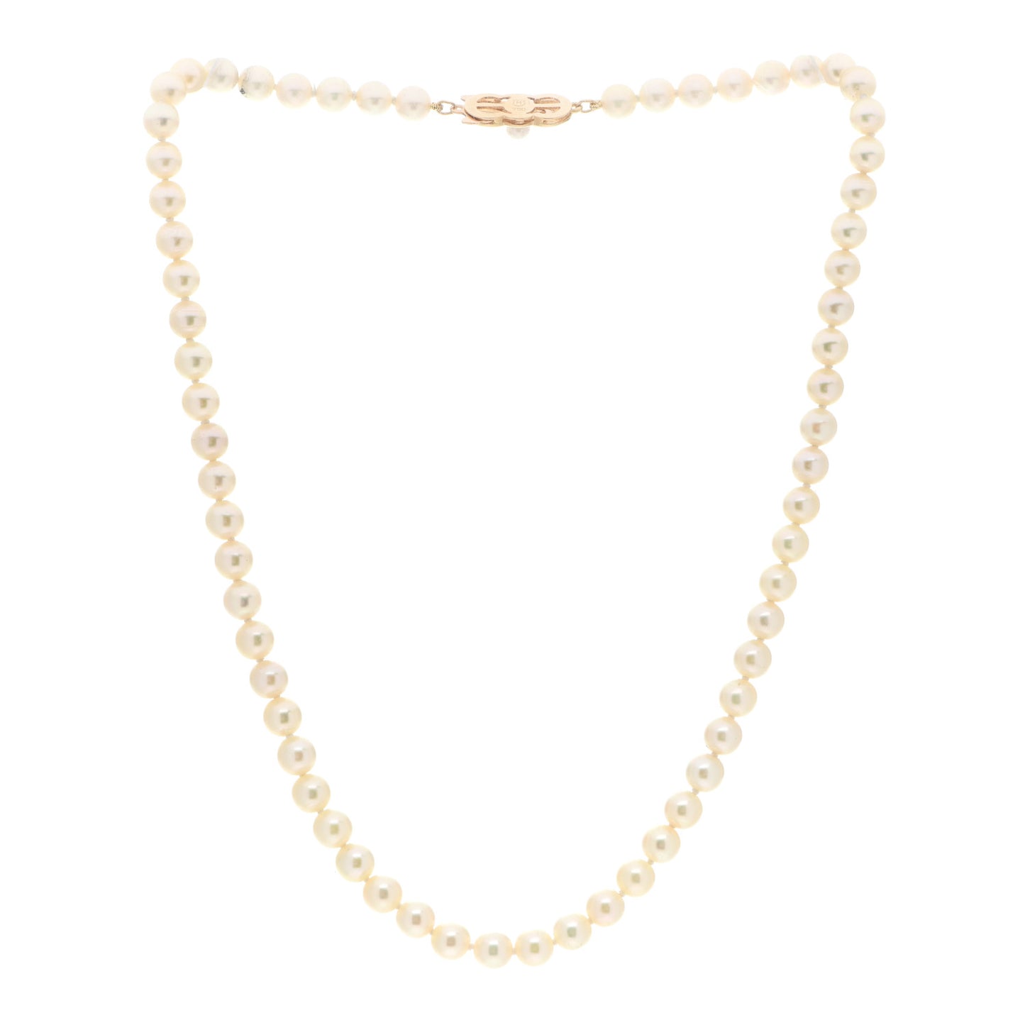 18K Yellow Gold Akoya Pearl 6.5-7mm Strand Necklace 15.5"
