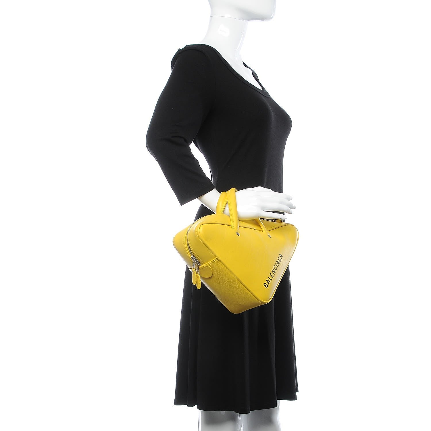 Balenciaga Shiny Day Calfskin Logo S Triangle Duffle Jaune Black 2 of 10