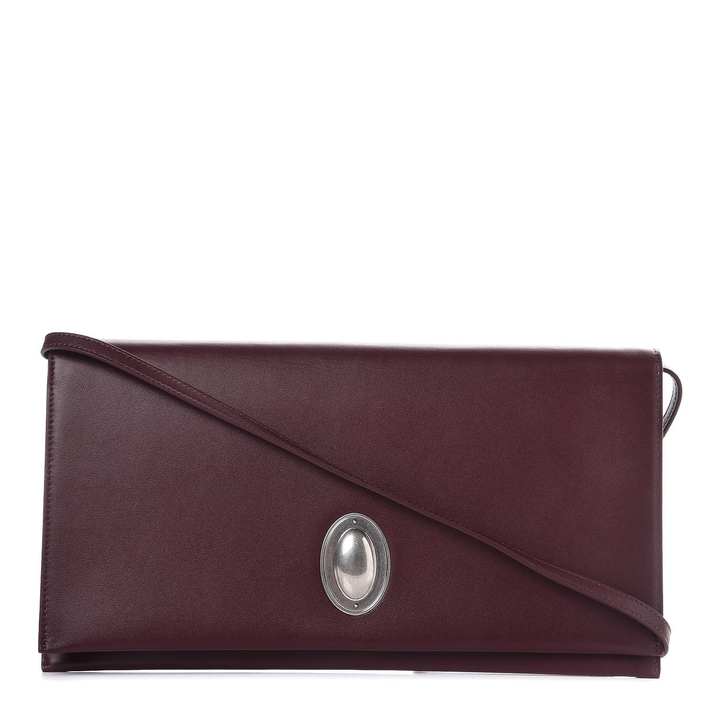 Calfskin Oval Clutch on Strap Burgundy