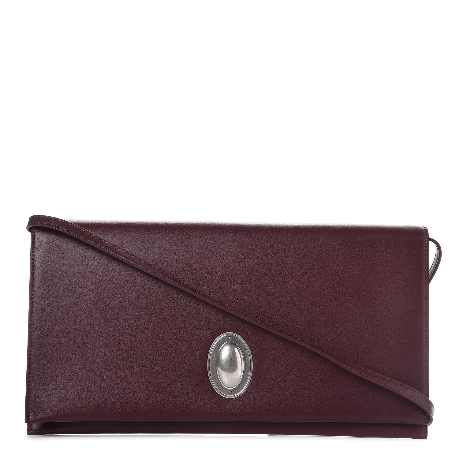 Celine Calfskin Oval Clutch on Strap Burgundy 1 of 8