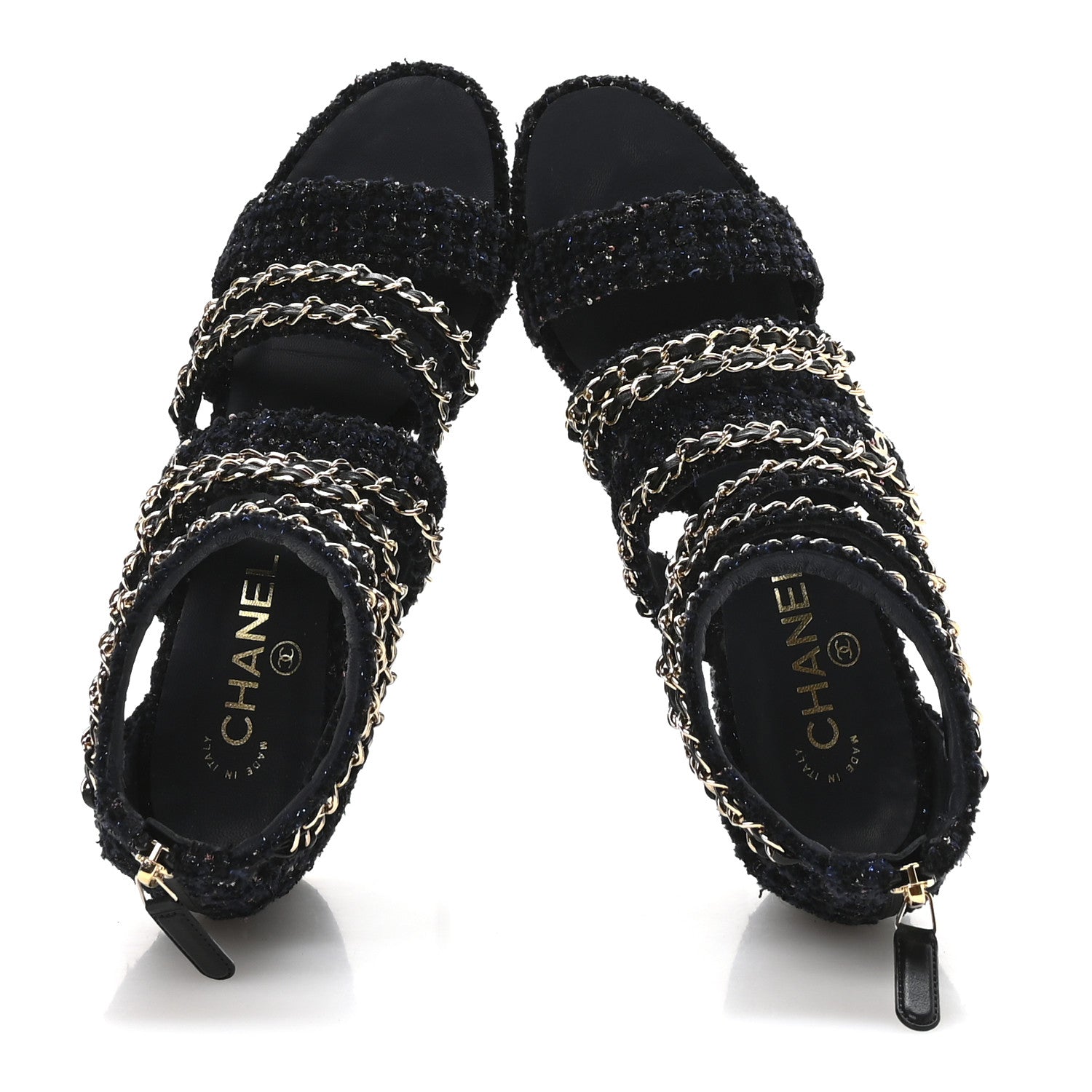 Chanel Metallic Tweed Gladiator Chain Sandals 39 Navy Bronze 4 of 20
