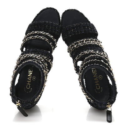 Chanel Metallic Tweed Gladiator Chain Sandals 39 Navy Bronze 4 of 20