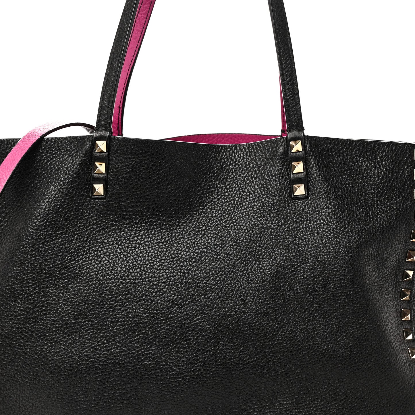Grained Calfskin Medium Rockstud Reversible Tote Black Rose Violet