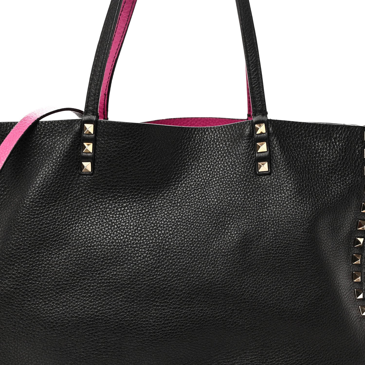 Valentino Garavani Grained Calfskin Medium Rockstud Reversible Tote Black Rose Violet 11 of 16