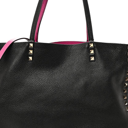 Valentino Garavani Grained Calfskin Medium Rockstud Reversible Tote Black Rose Violet 11 of 16