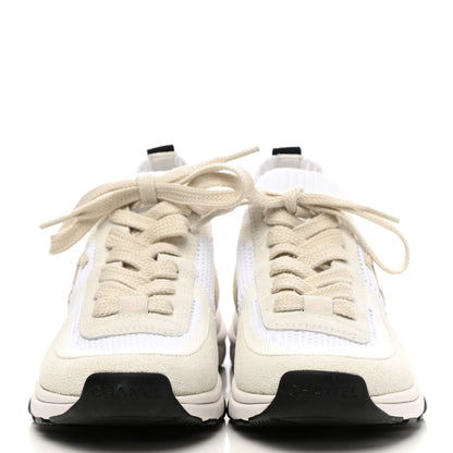 Chanel Mesh Suede Fabric Womens CC Sneakers 37 White Ivory Light Beige 2 of 7