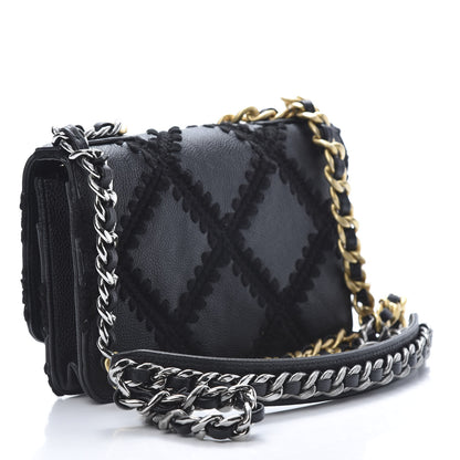 Chanel Calfskin Crochet 19 Wallet On Chain WOC Black 4 of 13