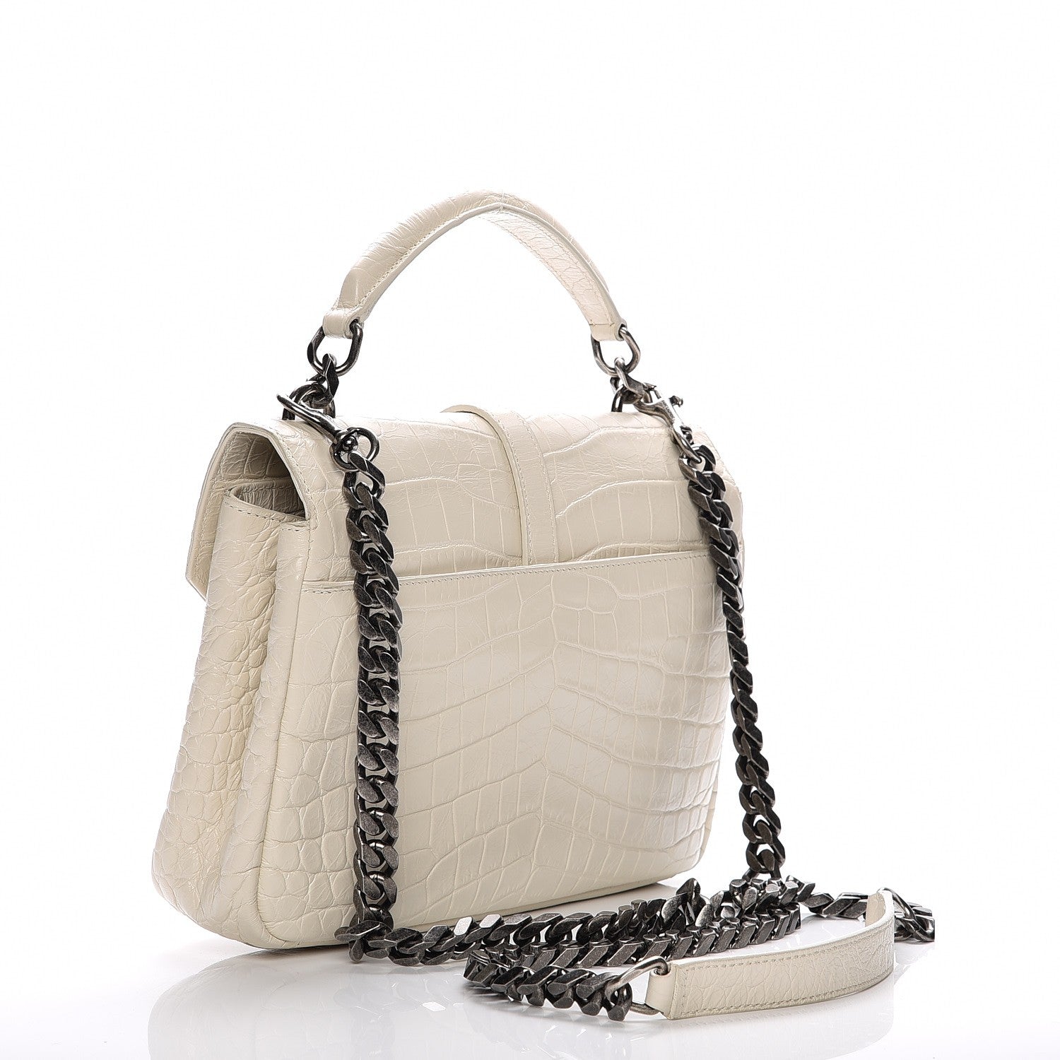 Saint Laurent Calfskin Crocodile Embossed Medium College Monogram Satchel Dove White 4 of 8
