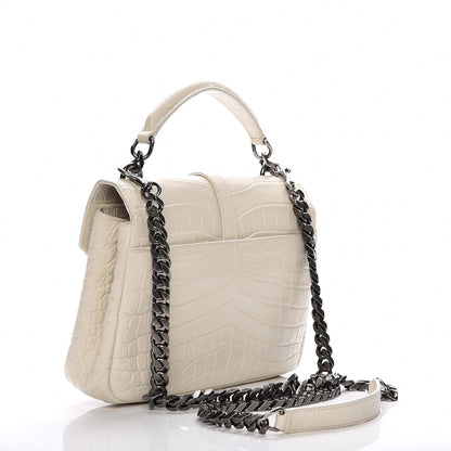 Saint Laurent Calfskin Crocodile Embossed Medium College Monogram Satchel Dove White 4 of 8
