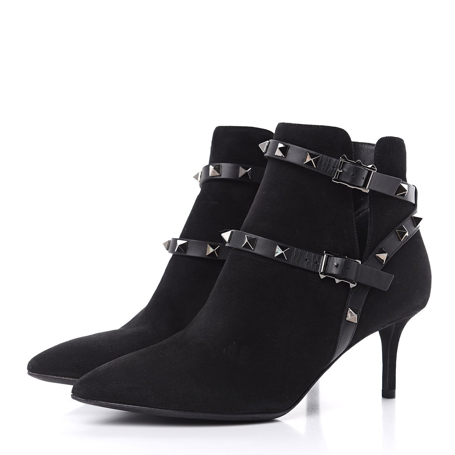 Suede Rockstud Double Buckle 65mm Ankle Boots 36.5 Black