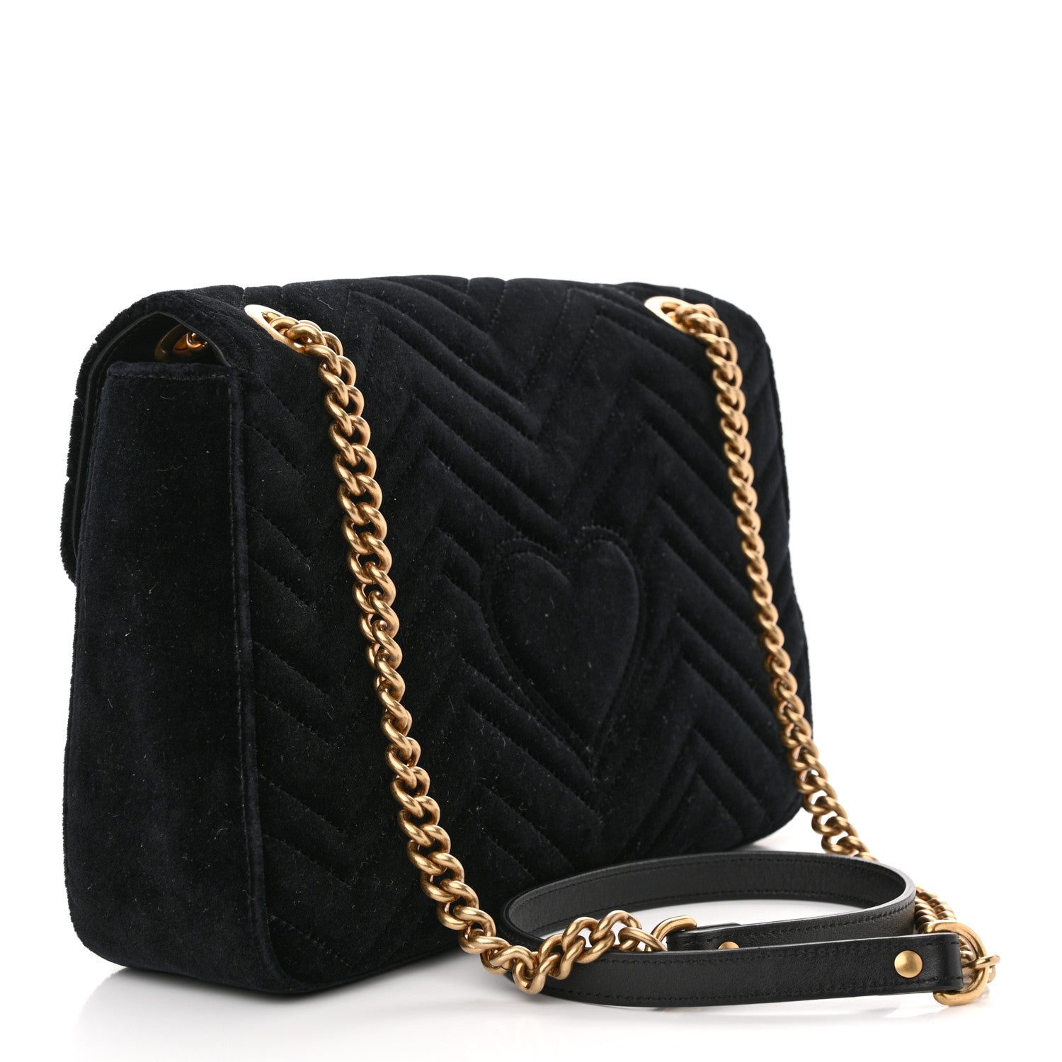 Gucci Velvet Matelasse Loved Embroidered Medium GG Marmont Shoulder Bag Black 3 of 13