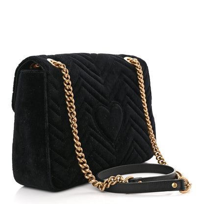 Gucci Velvet Matelasse Loved Embroidered Medium GG Marmont Shoulder Bag Black 3 of 13