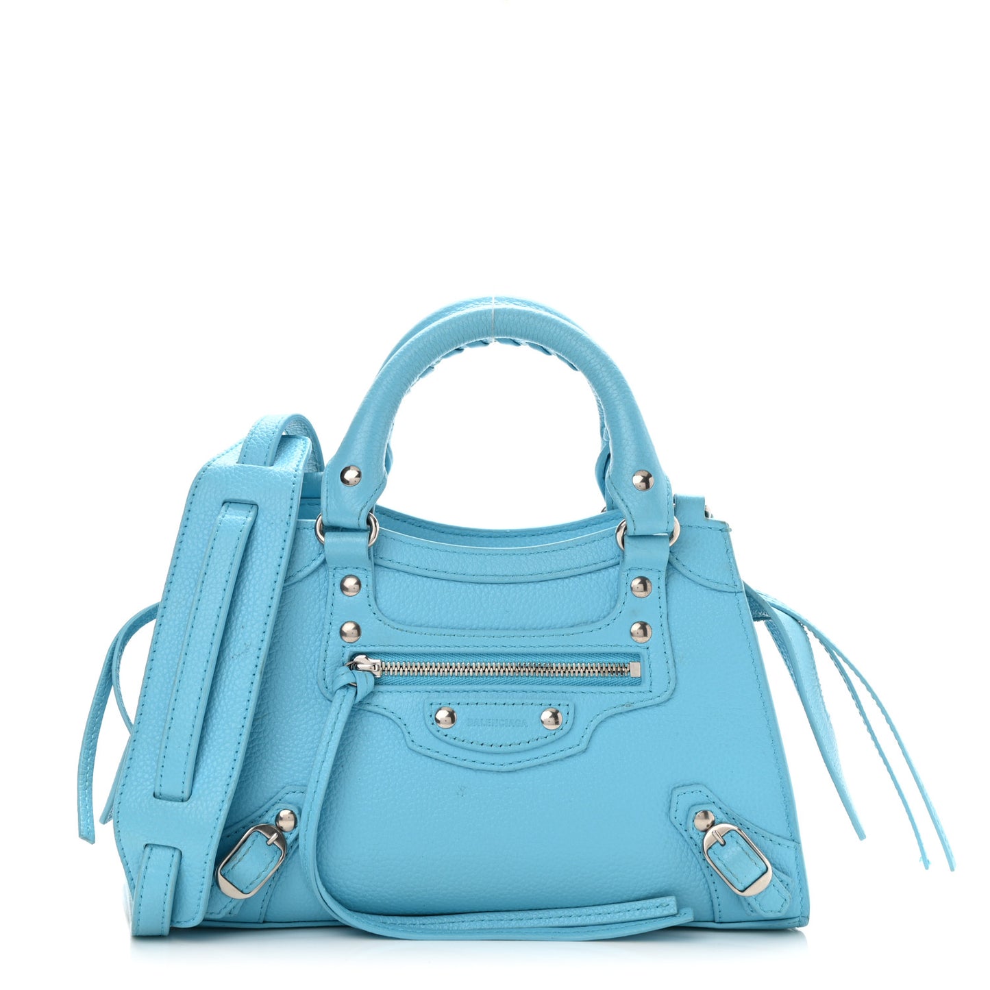Grained Calfskin Neo Classic Silver Hardware Mini City Azur