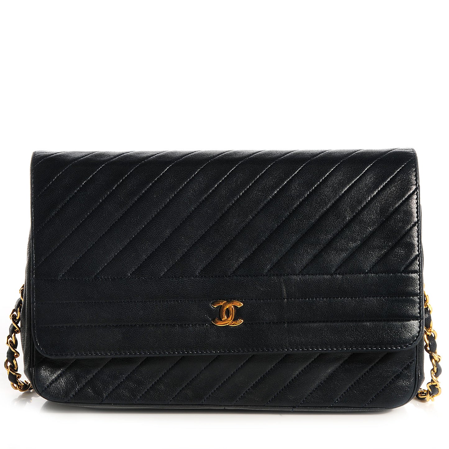 Lambskin Quilted Medium Single Flap Navy