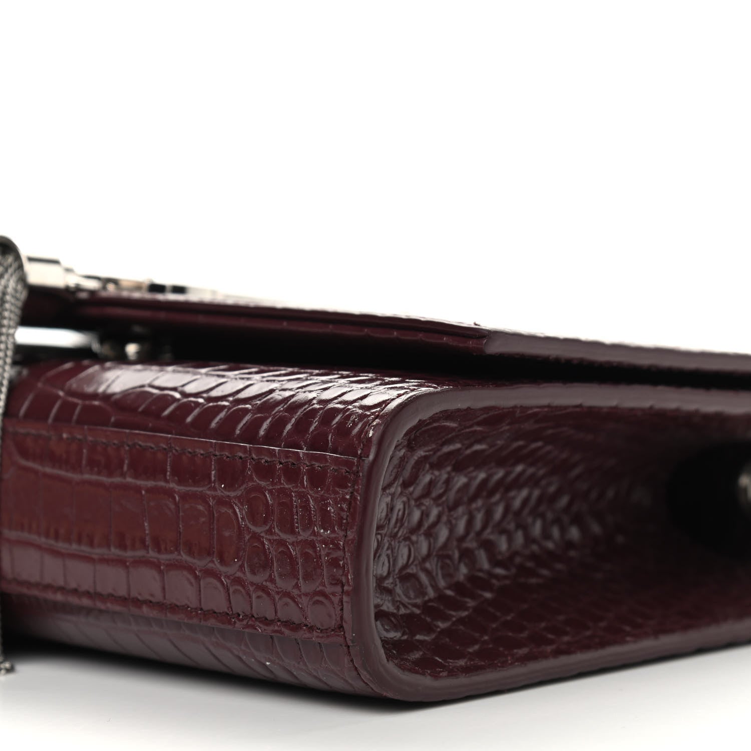 Saint Laurent Calfskin Crocodile Embossed Small Classic Monogram Kate Tassel Satchel Palissandre 9 of 9