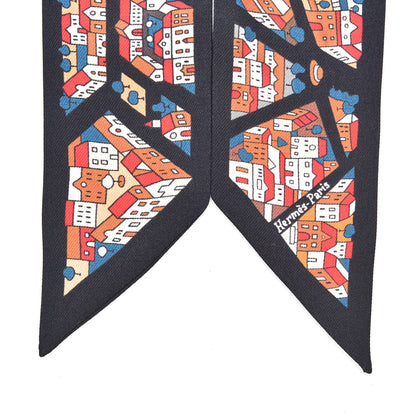 Hermes Silk Rive Droite Rive Gauche Twilly Noir Brique Bleu 2 of 3