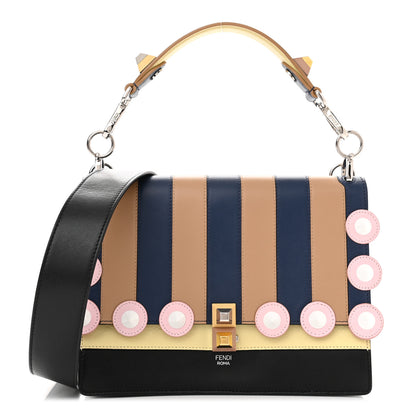 Fendi Vitello Liberty Lucido Pequin Inlay Studded Kan I Shoulder Bag Black Multicolor 1 of 10