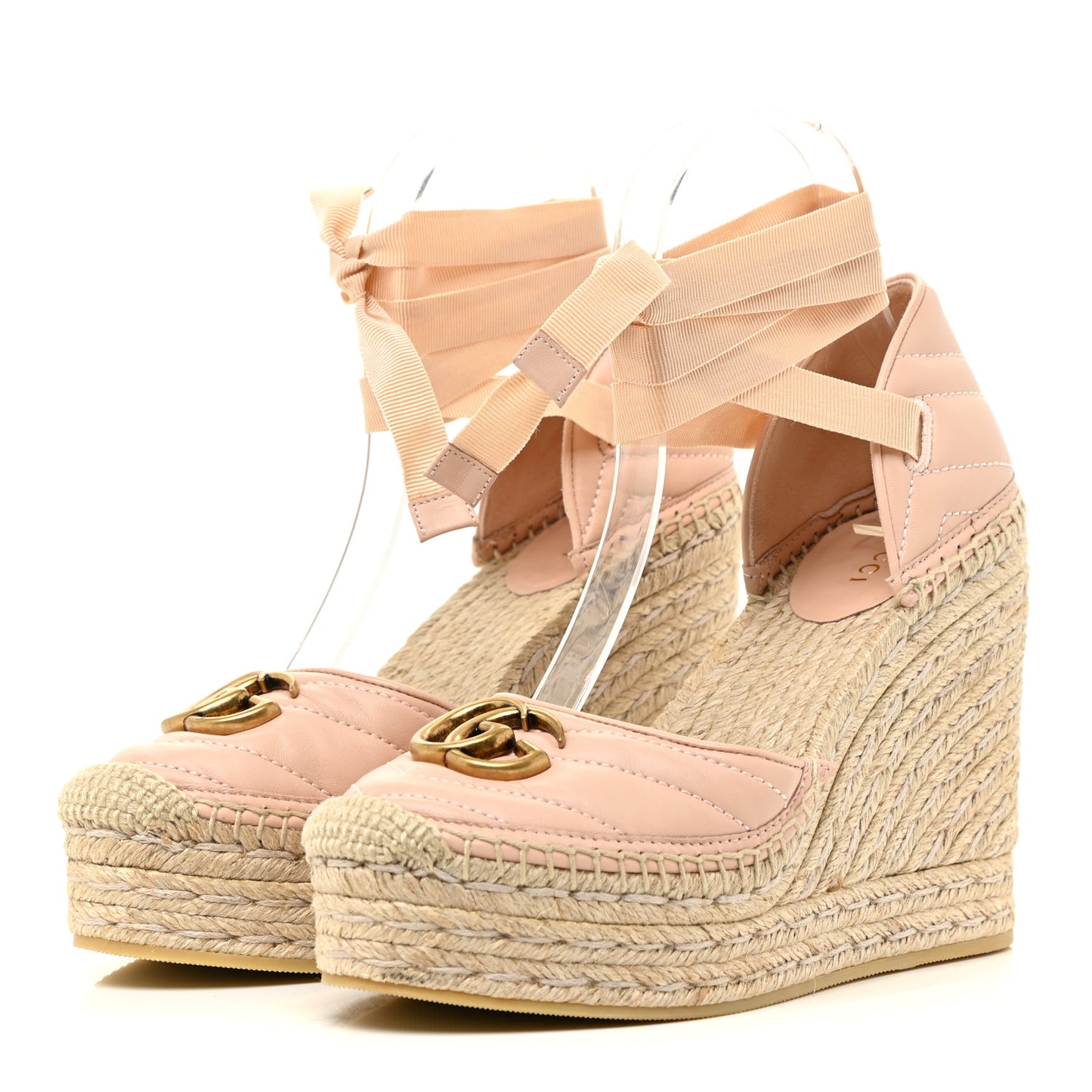 Nappa Matelasse GG Marmont Ankle Wrap Platform 35/120mm Espadrille Wedges 37.5 Skin Rose