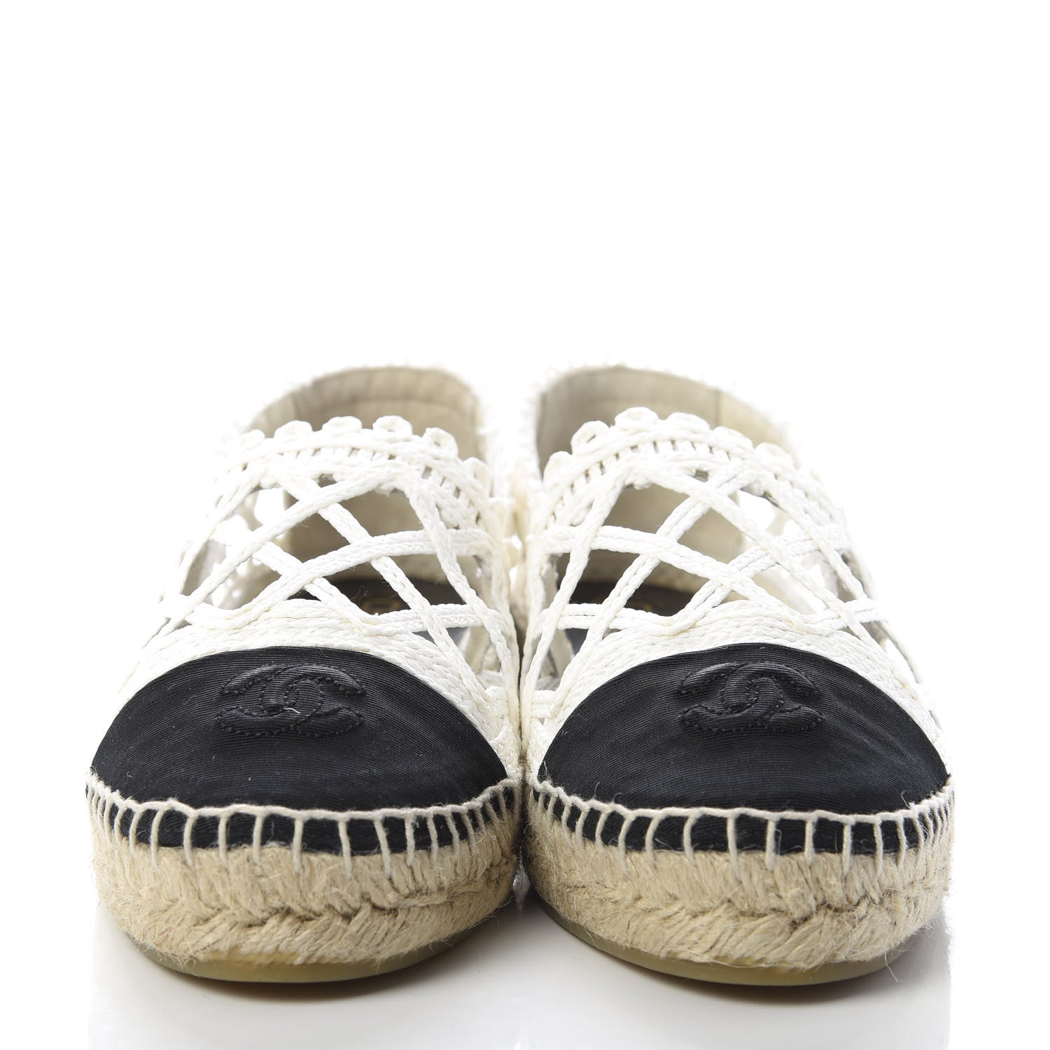 Chanel Woven Fabric Grosgrain CC Espadrilles 41 White Black 2 of 11