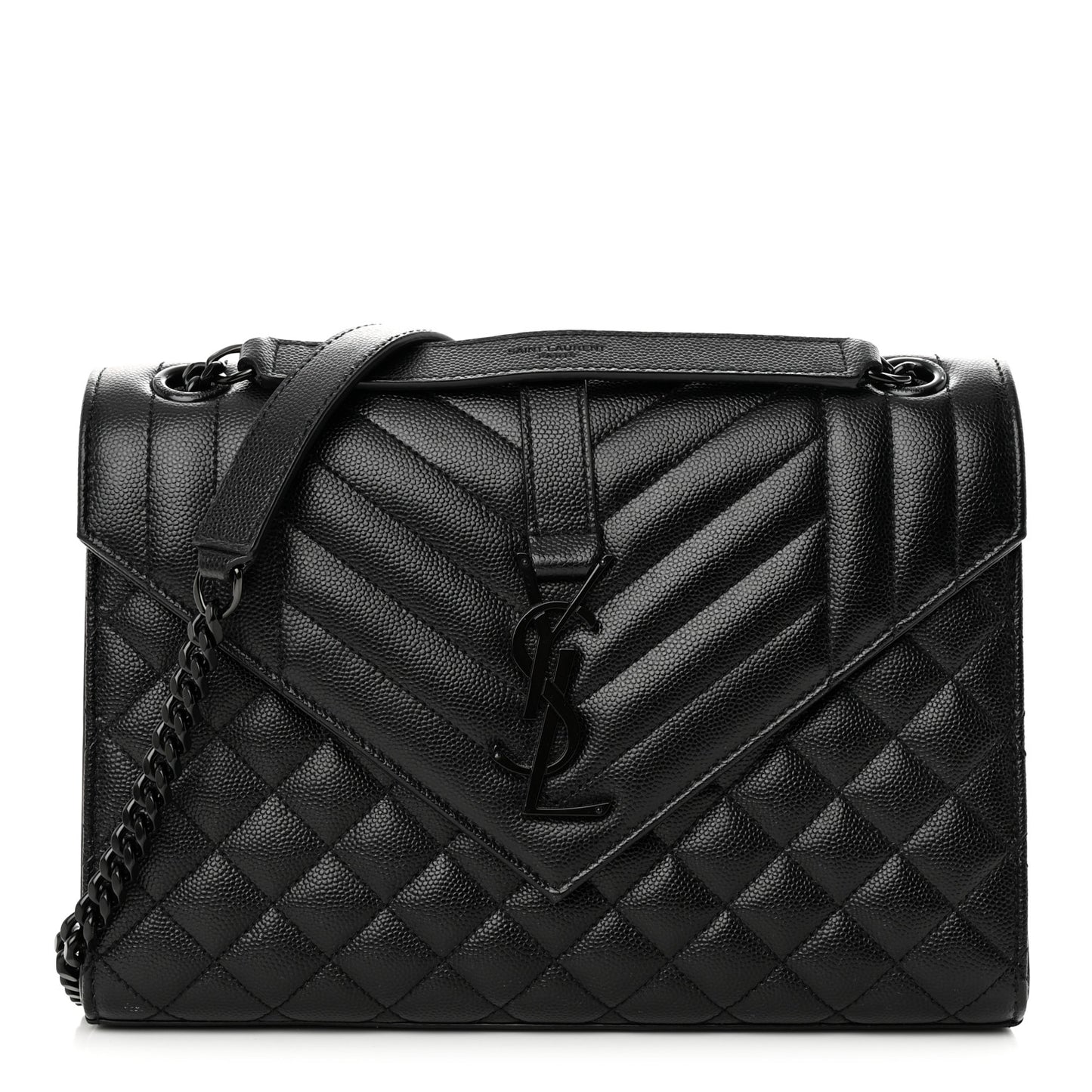 Grain De Poudre Textured Mixed Matelasse Triquilt Medium Monogram Monochrome Satchel Black