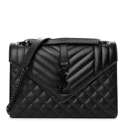 Saint Laurent Grain De Poudre Textured Mixed Matelasse Triquilt Medium Monogram Monochrome Satchel Black 1 of 11