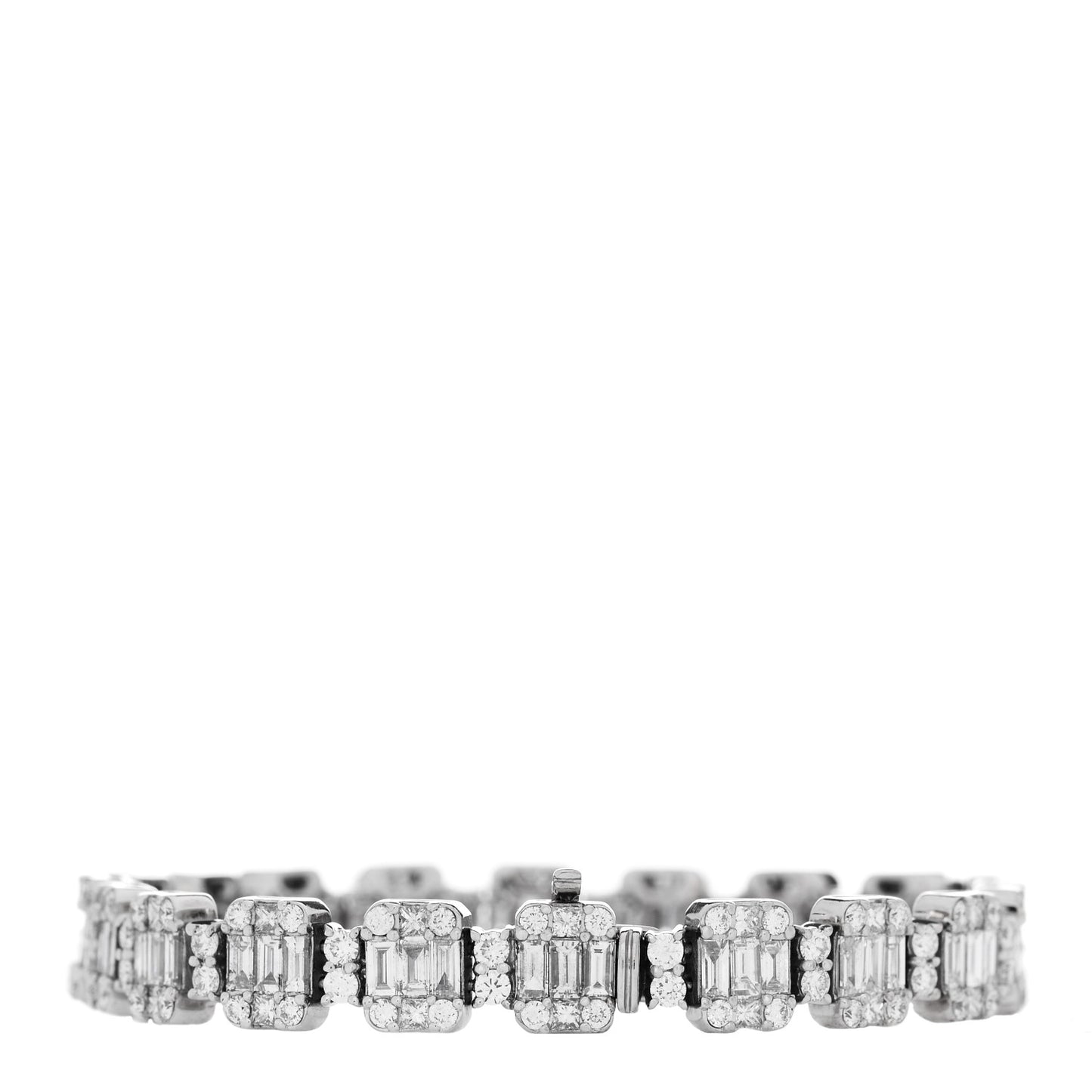 18K White Gold Diamond 8.30ctw Baguette Round Link Bracelet