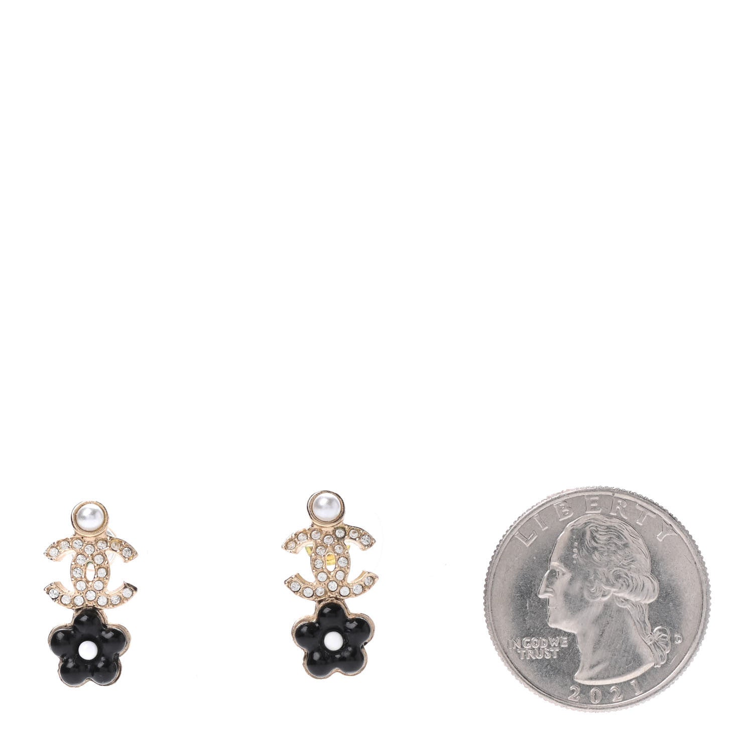 Chanel Crystal Pearl CC Flower Earrings Black Gold 2 of 4