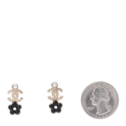 Chanel Crystal Pearl CC Flower Earrings Black Gold 2 of 4