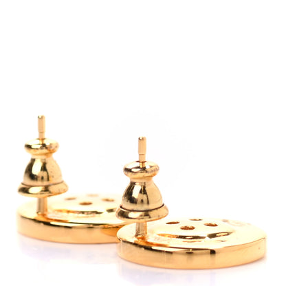 Chanel Metal Paris Button Stud Earrings Gold 3 of 4