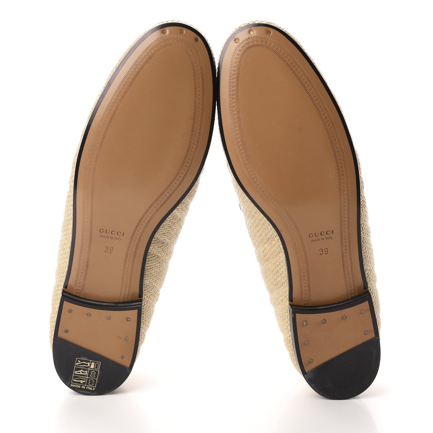 Gucci Raffia Elaphe Matelasse Horsebit Womens Jordaan Loafers 39 Natural Cream Brown 6 of 10