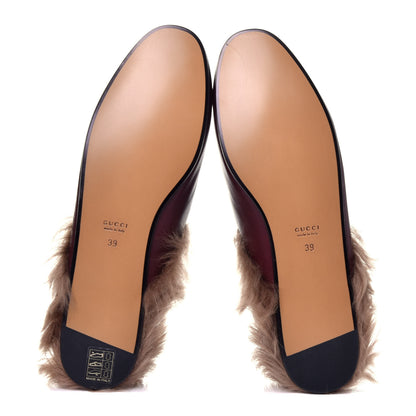 Gucci Malaga Kid Fur Womens Princetown Slippers 39 Vintage Bordeaux 6 of 9