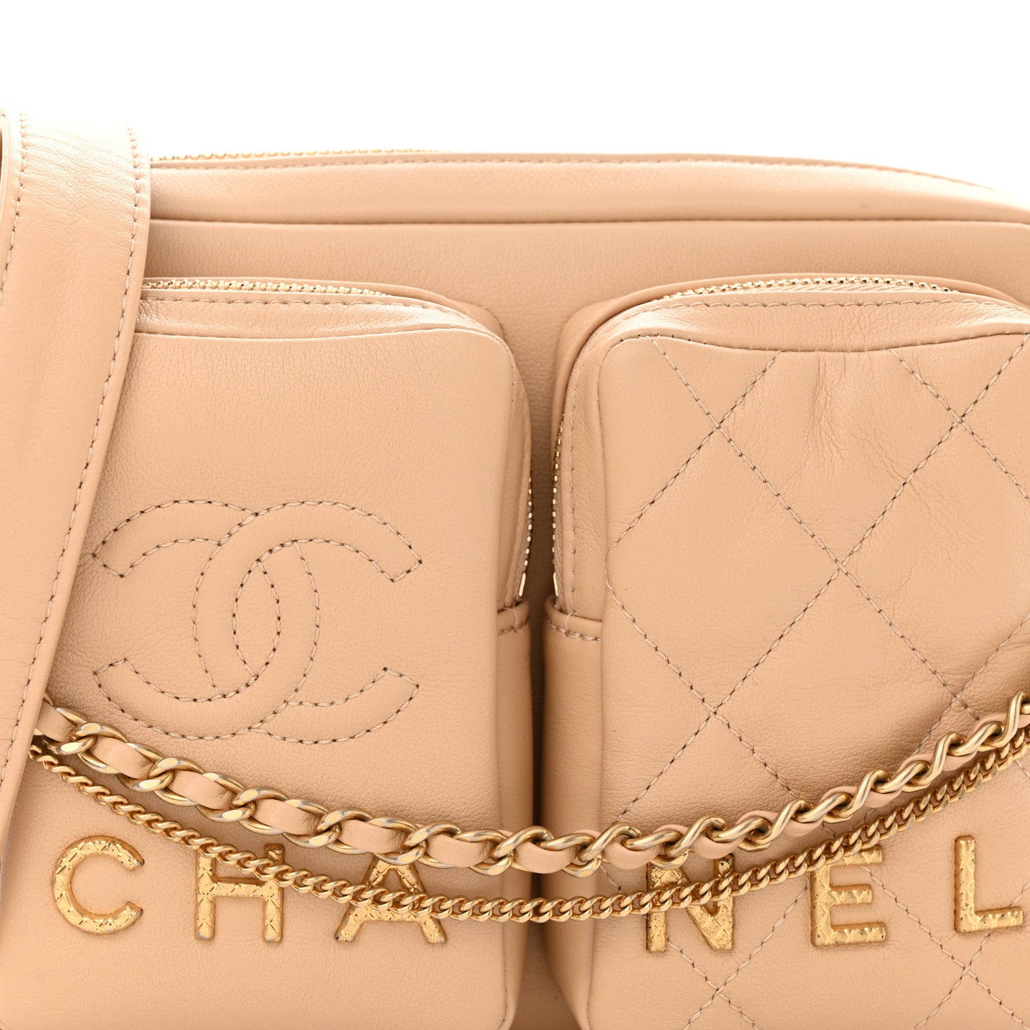 Chanel Calfskin Quilted Small Camera Case Beige 7 of 9