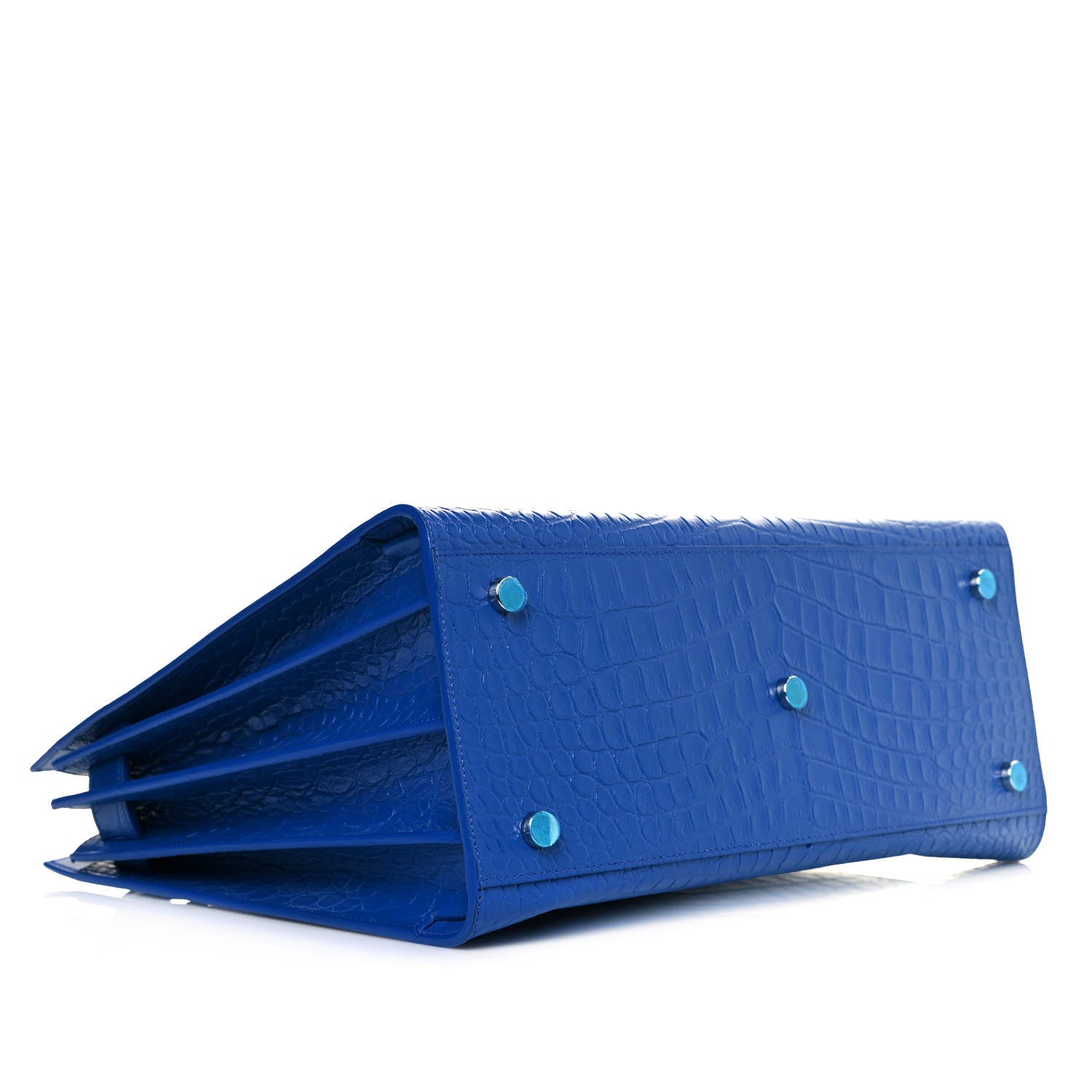 Saint Laurent Calfskin Crocodile Embossed Small Sac De Jour Royal Blue 4 of 10