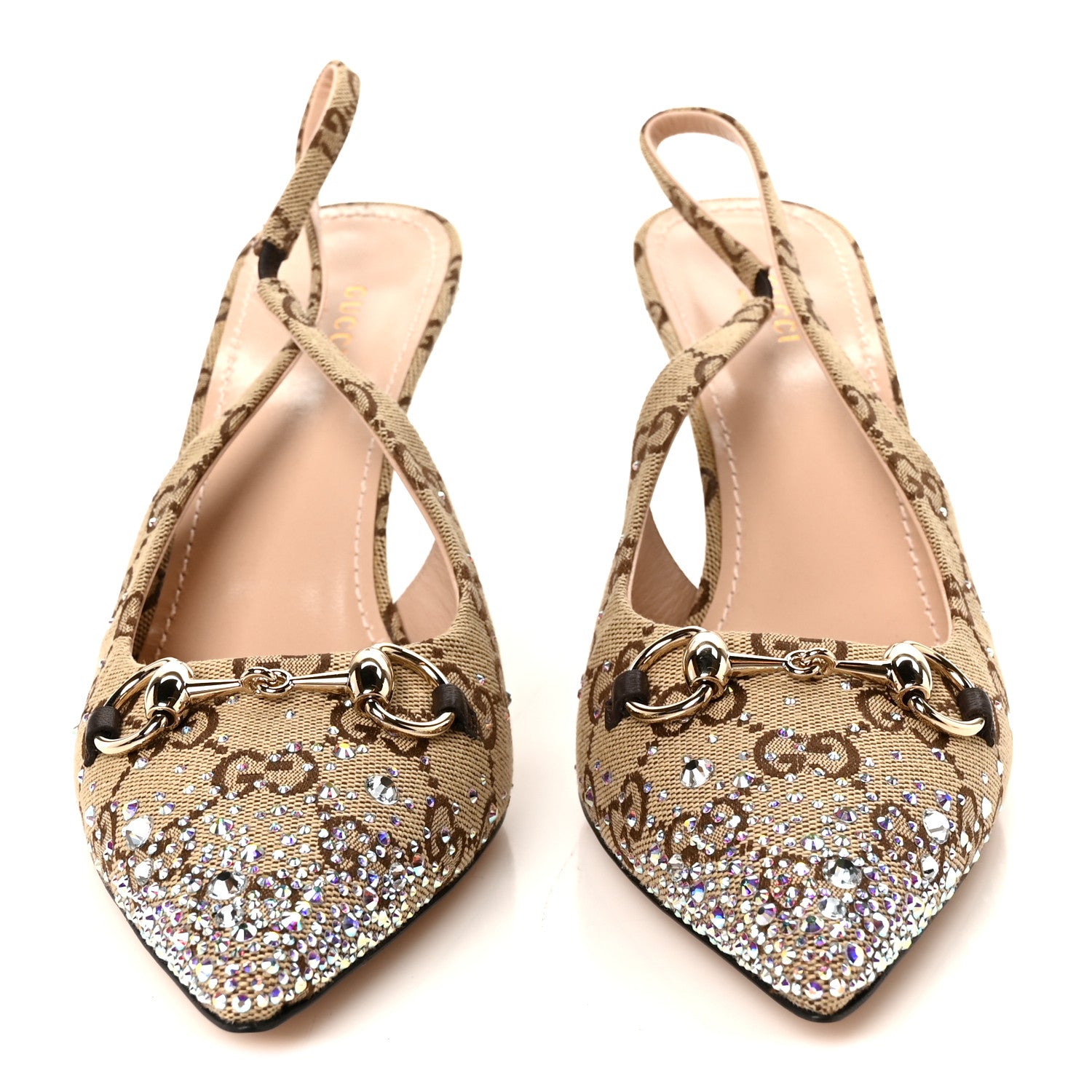 Gucci Canvas GG Monogram Horsebit Slingback Pumps 41 Beige Ebony Cocoa 3 of 9