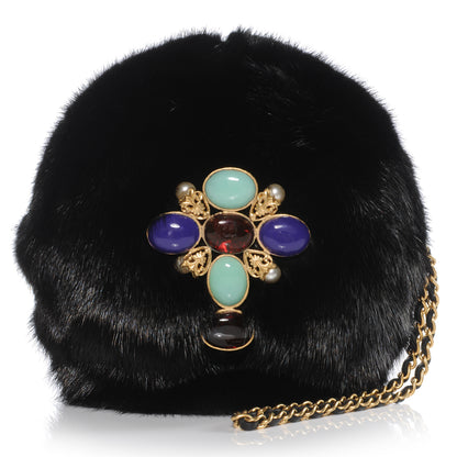Chanel Jeweled Mink Wristlet Evening Bag Black 1 of 8
