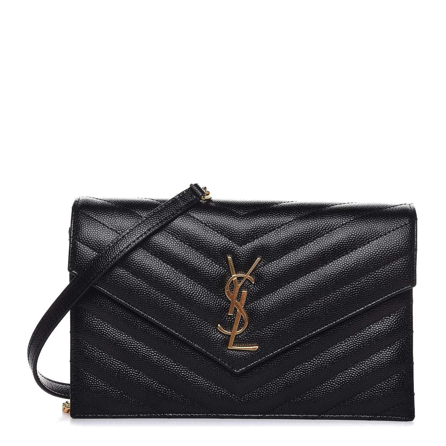 Saint Laurent Grain De Poudre Matelasse Chevron Monogram Envelope Chain Wallet Black 1 of 10