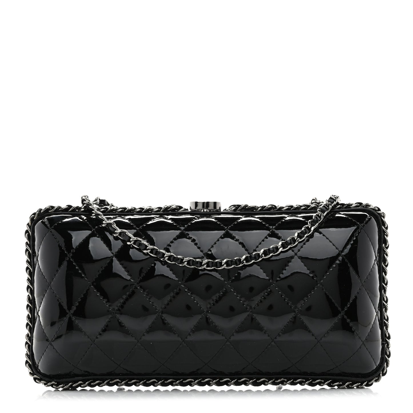 Patent Quilted Chain Around Clutch Black