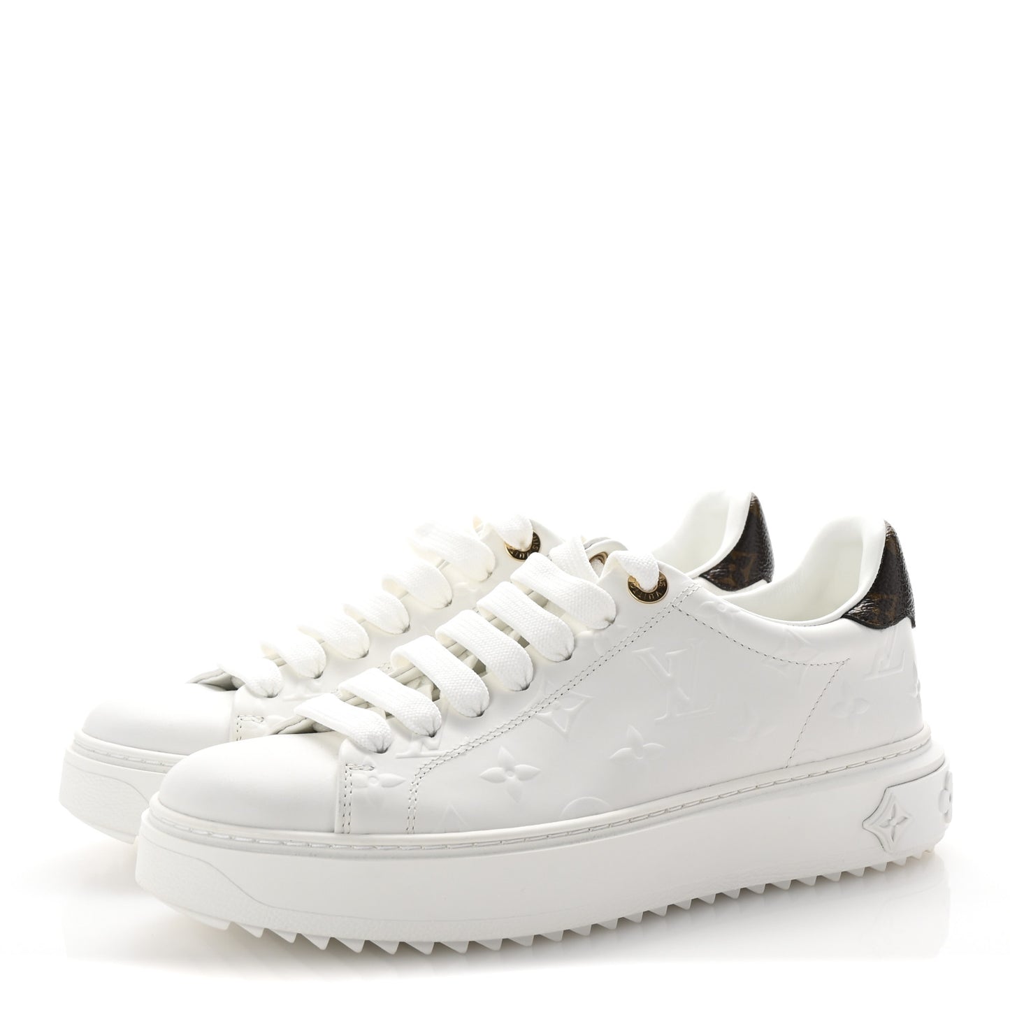 Lambskin Embossed Monogram Time Out Sneakers 38 White