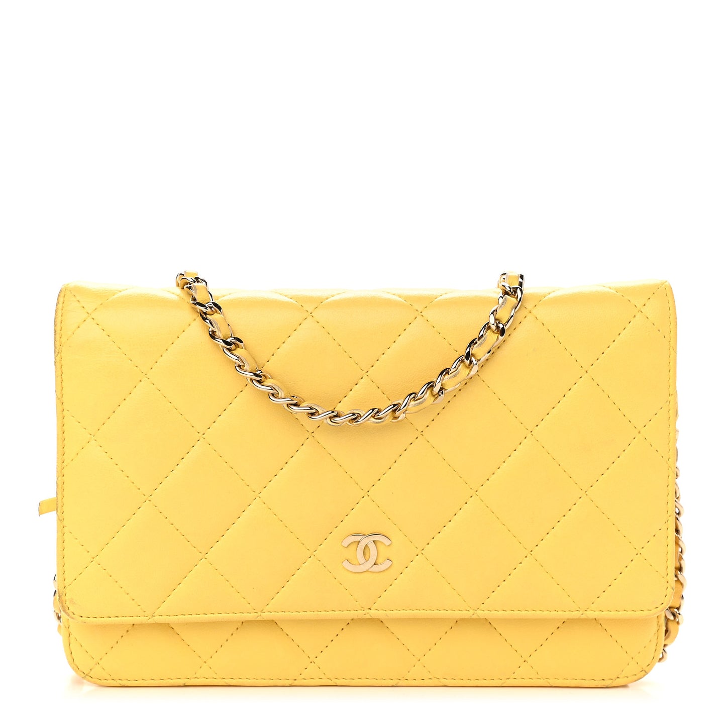 Lambskin Quilted Wallet on Chain WOC Yellow
