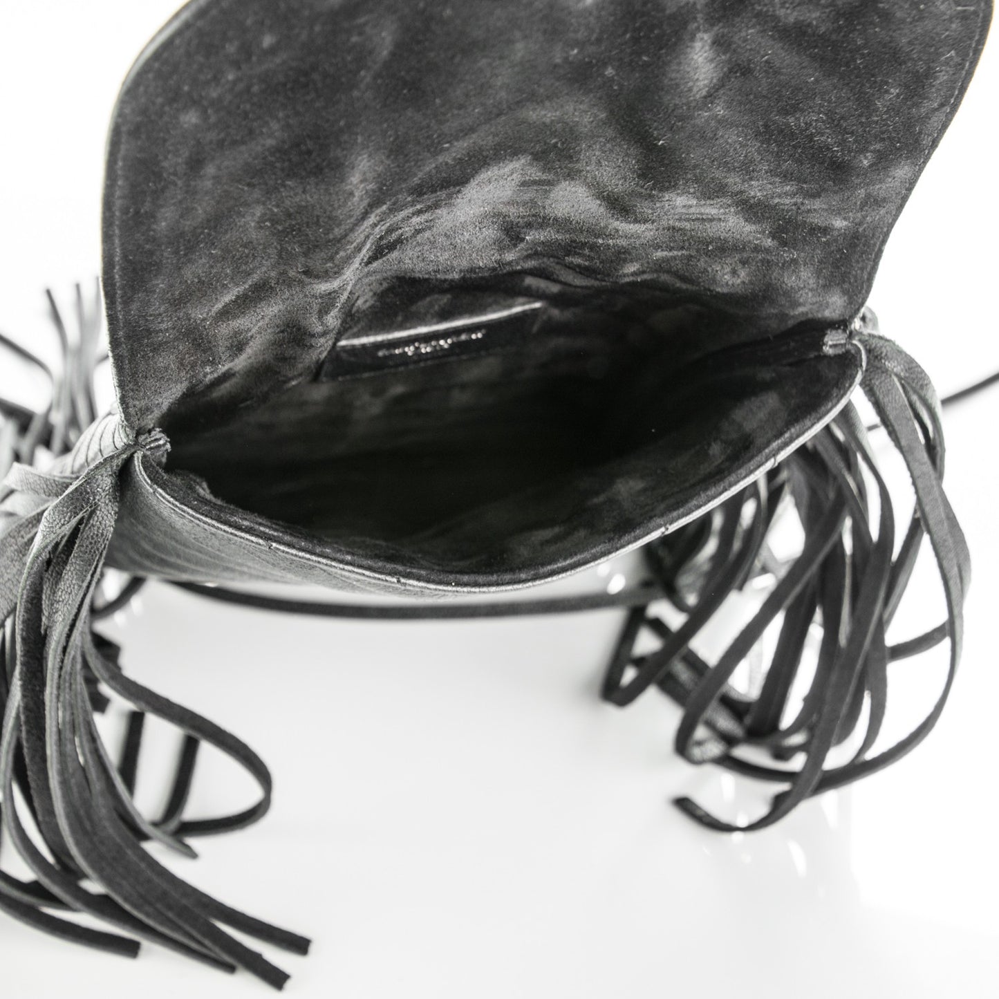 Sheepskin Matelasse Chevron Fringe Small Monogram Anita Crossbody Bag Black
