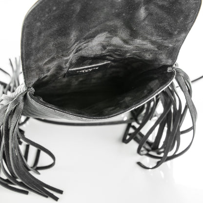 Saint Laurent Sheepskin Matelasse Chevron Fringe Small Monogram Anita Crossbody Bag Black 5 of 6