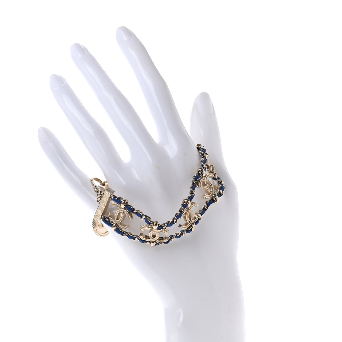 Metal Lambskin CC Chain Link Bracelet Blue