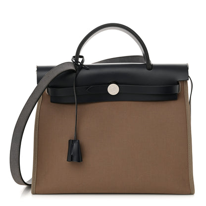 Hermes Vache Hunter Toile Herbag Zip 31 PM Etoupe Bleu Indigo 1 of 12