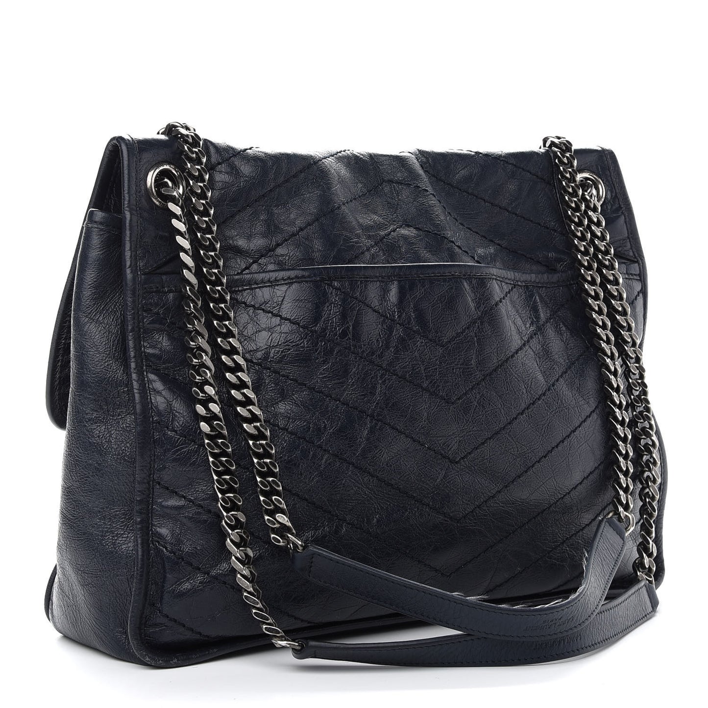 Crinkled Calfskin Matelasse Monogram Large Niki Chain Satchel Deep Marine