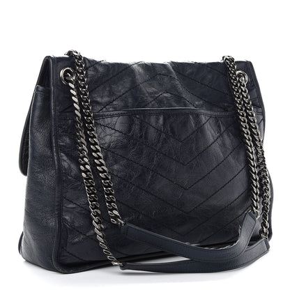 Saint Laurent Crinkled Calfskin Matelasse Monogram Large Niki Chain Satchel Deep Marine 3 of 14